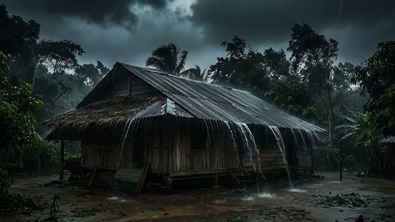 Ultimate Storm Ambience Powerful Rain on Tin Roof & Peaceful Piano Music.