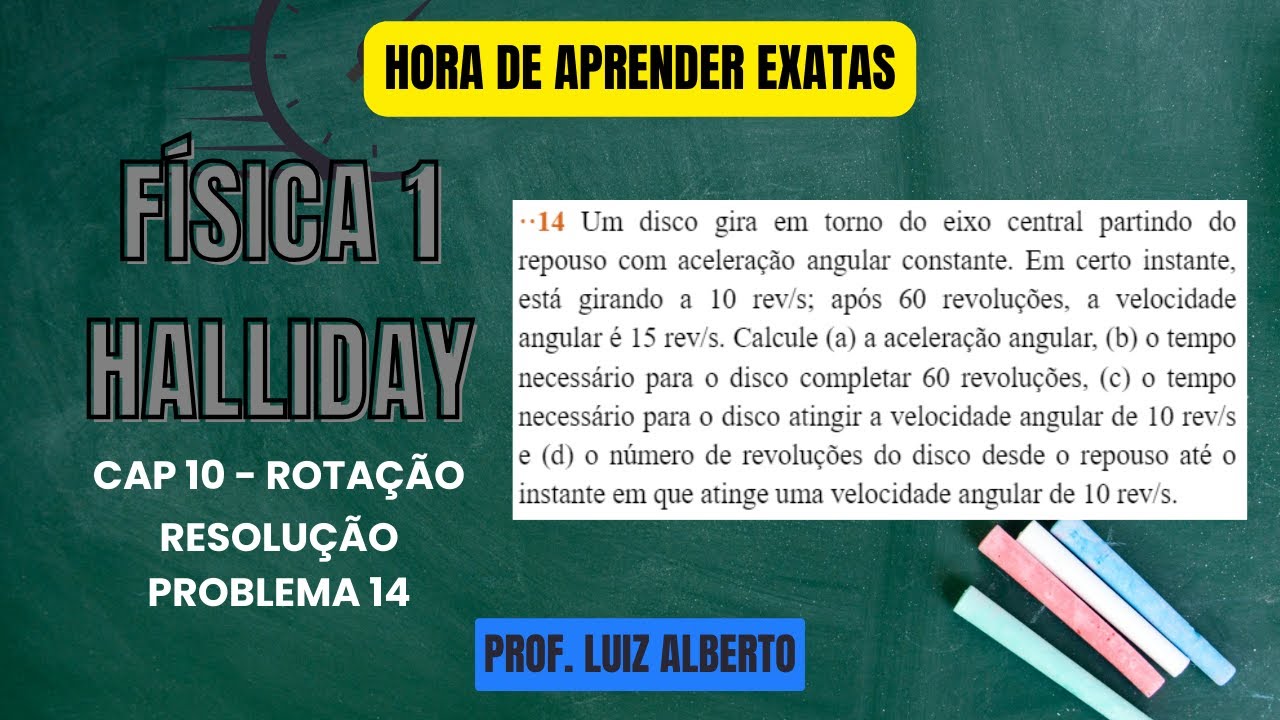 14. Um disco gira em torno do eixo central partindo do repouso com aceleração angular constante...
