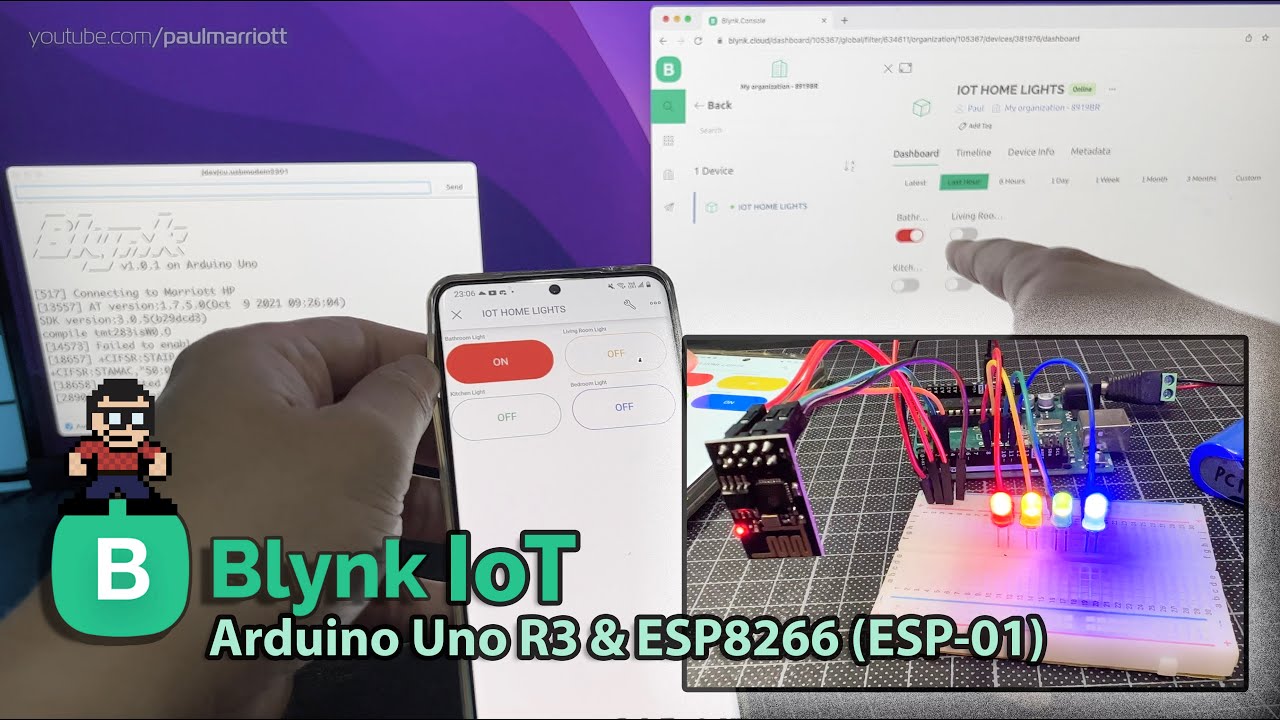 Blynk IoT (Blynk 2.0) App w/Arduino Uno R3, ESP8266 ESP-01 Module, Blynk Cloud & 4 x LED [TUTORIAL]