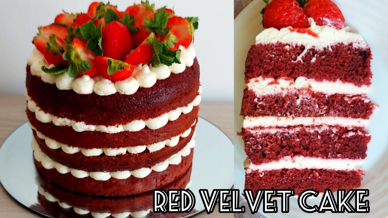 Red velvet cake decorated with cream cheese frosting / රෙඩ් වෙල්වට් කේක් එක ක්‍රීම් චීස් සමගින්