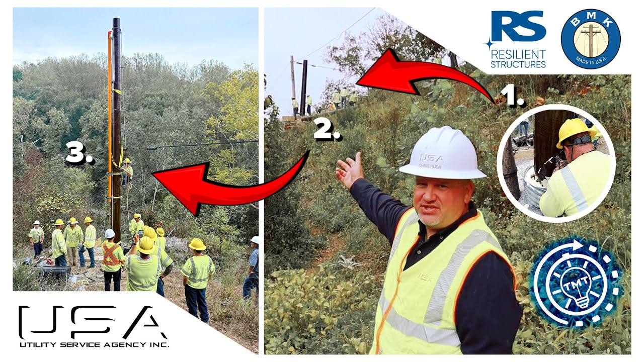 TMT | Installing RS Composite Utility Poles Using Gin Pole System and Polecrete
