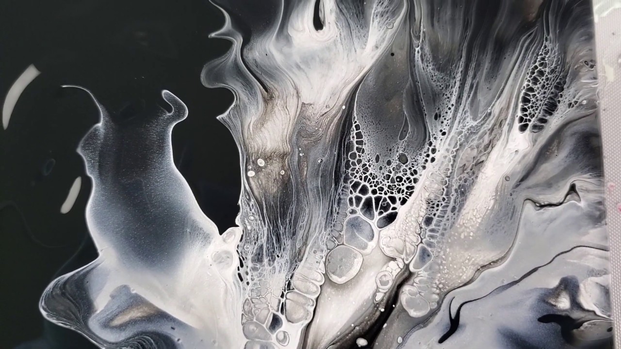 25. Silver, White, and Black Dutch Pour Technique - Acrylic Pouring - Fluid Art