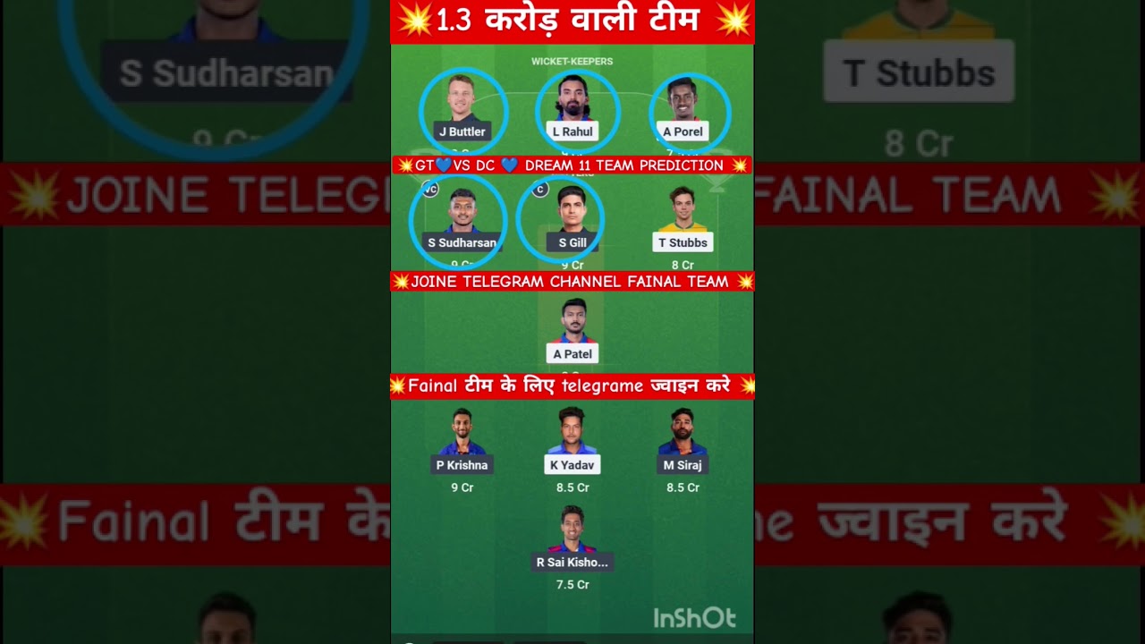 GT vs DC Dream11 Prediction | GT vs DC | GT vs DC 2025 | DC vs GT 2025 | #dream11 #ipl #gt #dc