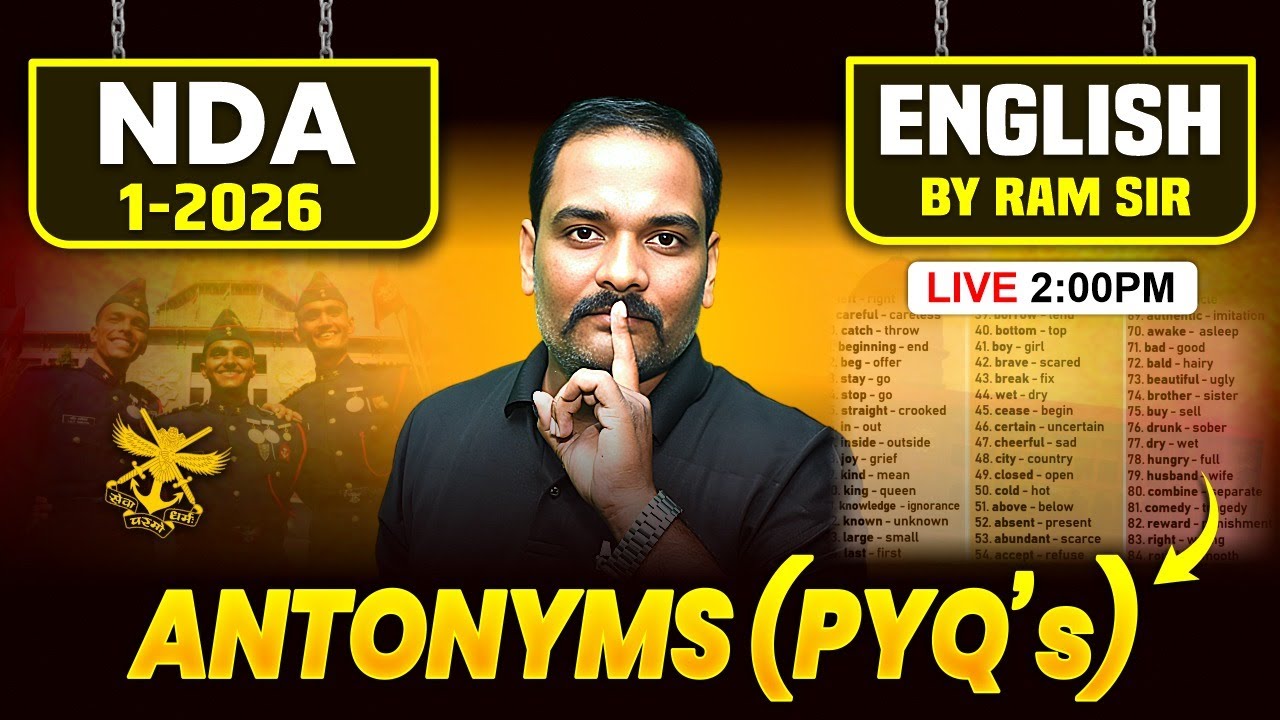 🔴 NDA 1 2026 English: Antonyms(PYQs) | English for NDA 2026 | NDA English PYQ By Ram Sir | MKC
