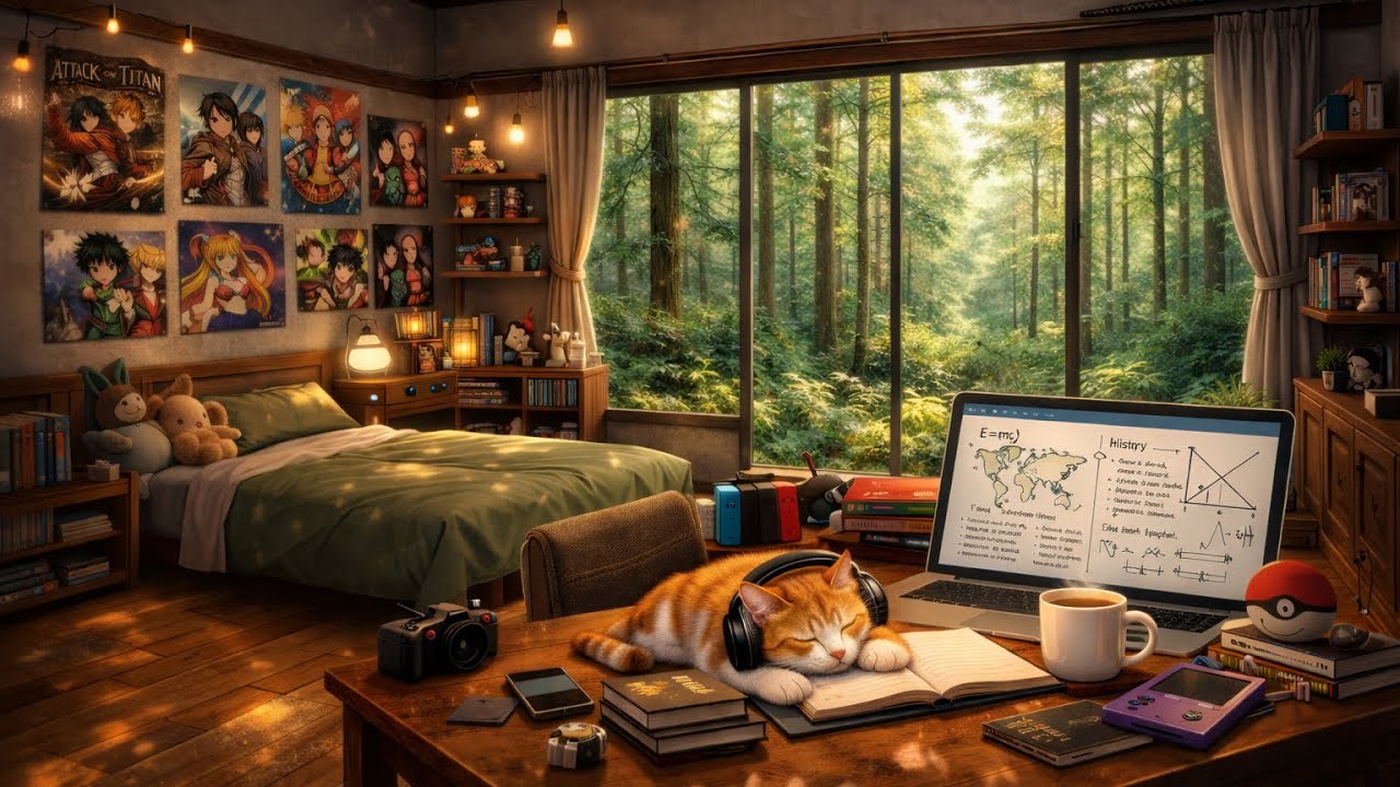 Cozy Forest Study Room ☕ Lofi Beats + Birds 🌿 Calm Music for Focus & Relaxation