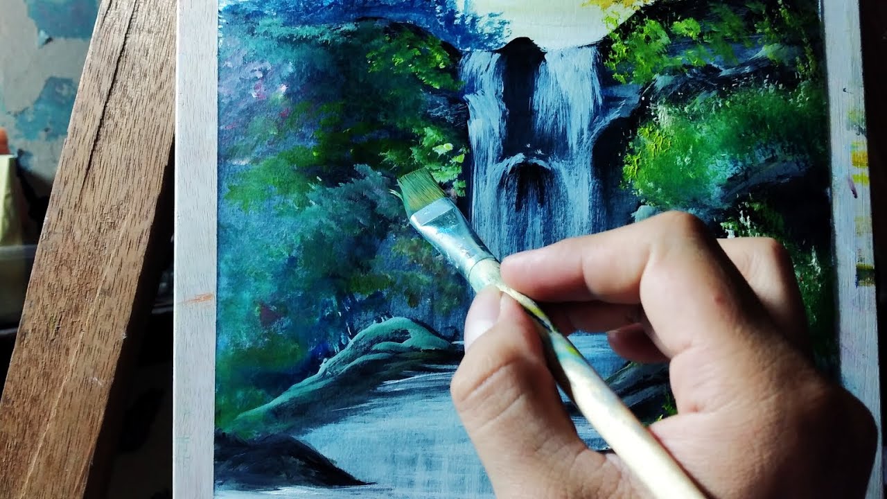 Tutorial de cómo pintar una hermosa cascada.  #art #arte #drawing #pintura #viral