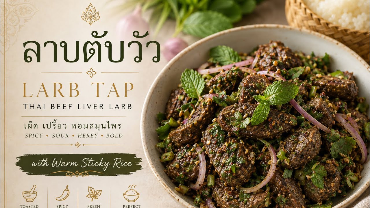 Thai Larb Tap ตับวัว | Spicy Beef Liver Larb with Toasted Rice & Fresh Herbs @Momof3Kitchen 