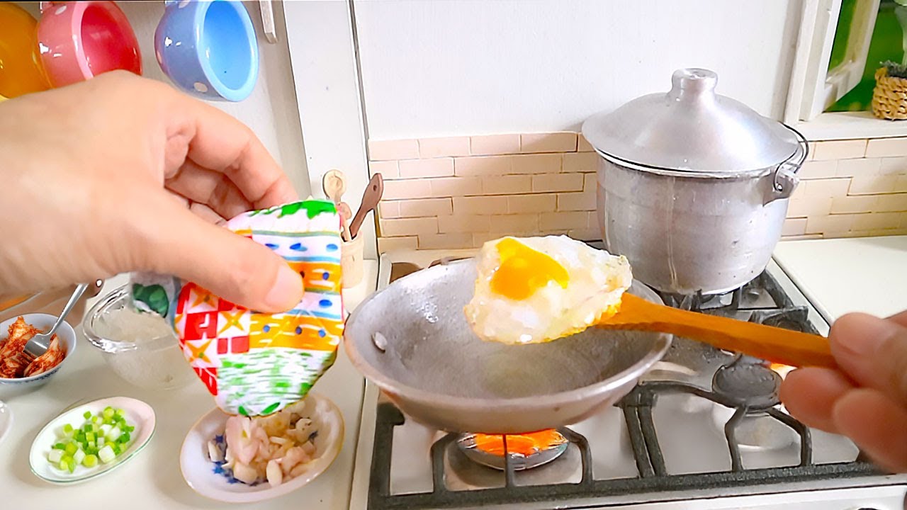 Корейский кимчи с жареным рисом и яйцом [МИНИАТЮРНАЯ ГОТОВКА] КУХОННЫЙ ИГРУШЕЧНЫЙ НАБОР ЕДА ASMR