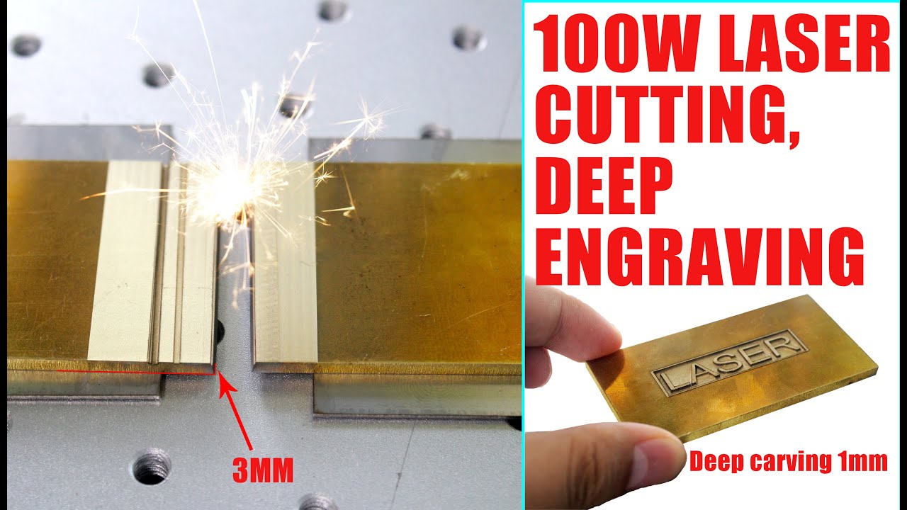 100W laser marking machine cuts 3MM thick brass and aluminum blocks