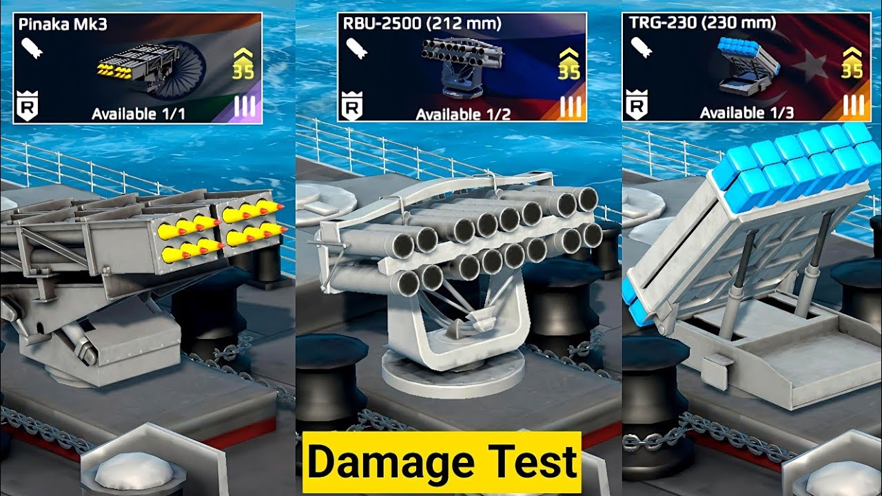 Pinaka Mk3 vs TRG-230 vs RBU-2500 | Grenade Launcher Damage Test - Modern Warships