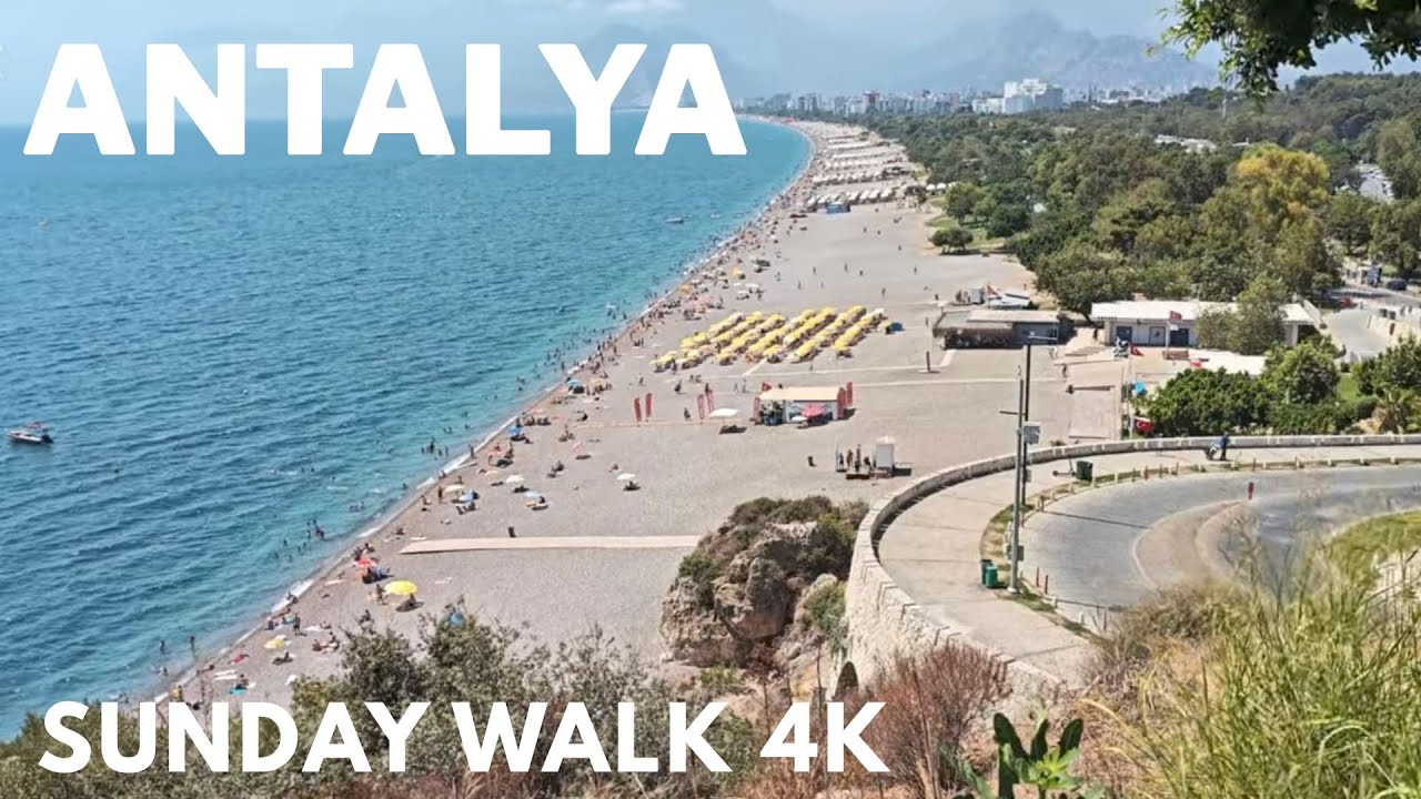 Antalya. Summer. Walking around the city. Seafront panorama. Park by the sea.