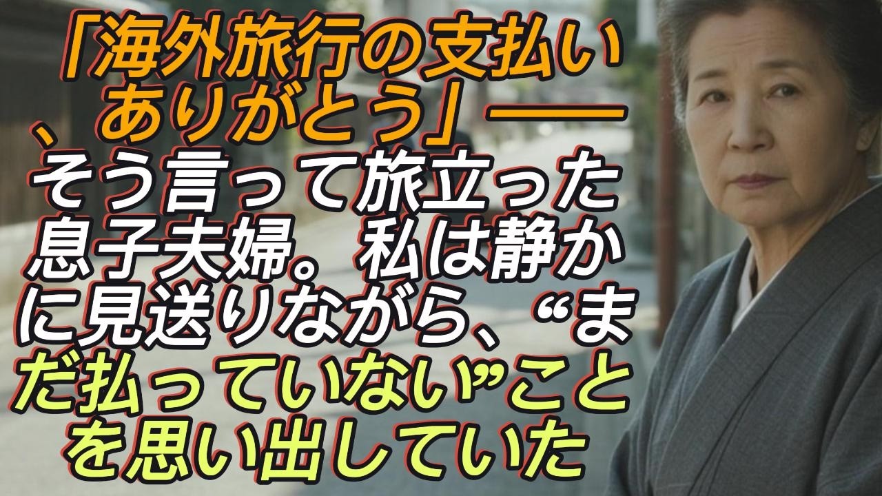 「海外旅行の支払い、ありがとう」そう言って旅立った息子夫婦。私はただ静かに見送りながら、あることを考えていた