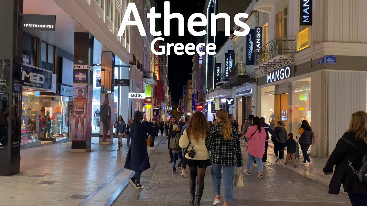 Athens Greece Walking in Ermou Syntagma and Monastiraki Square 4K