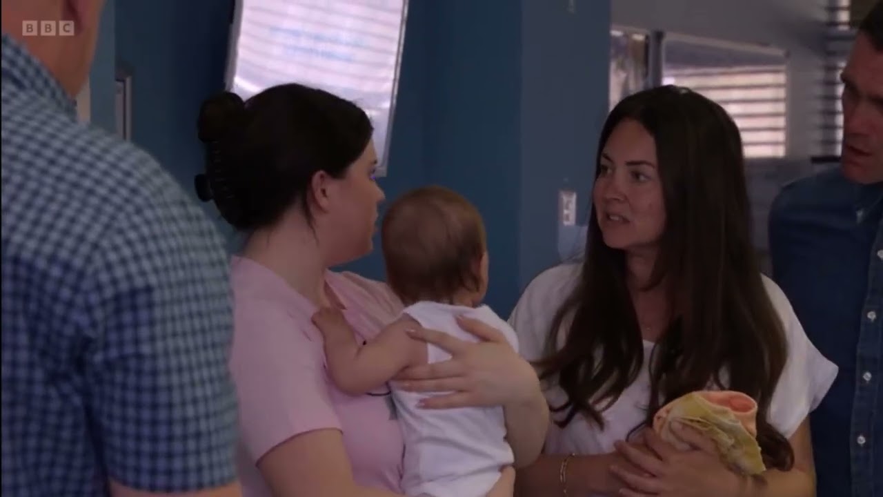 Eastenders Stacey tells Jack and Harvey that Charlie temperature is stable now scene