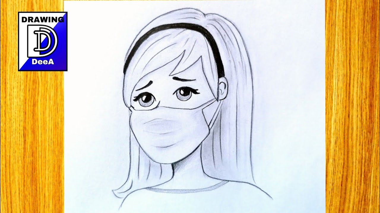 Easy drawing a girl with face mask protection || Easy and simple pencil sketch drawing