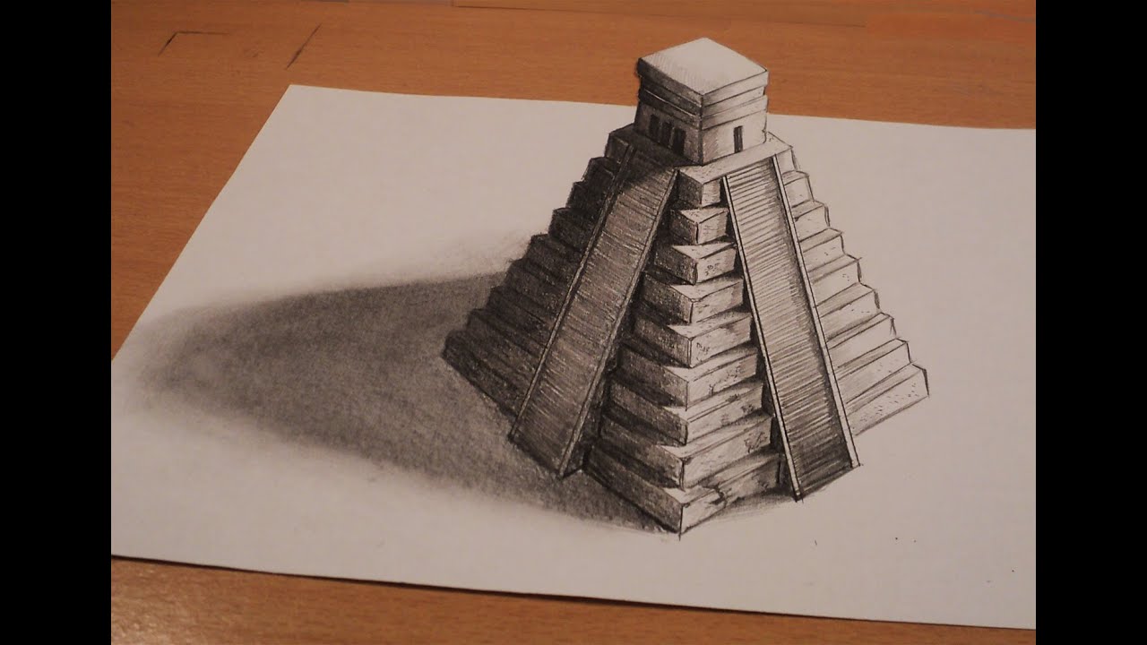 Draw 3d maya pyramid - Anamorphic Drawing - Optical illusion