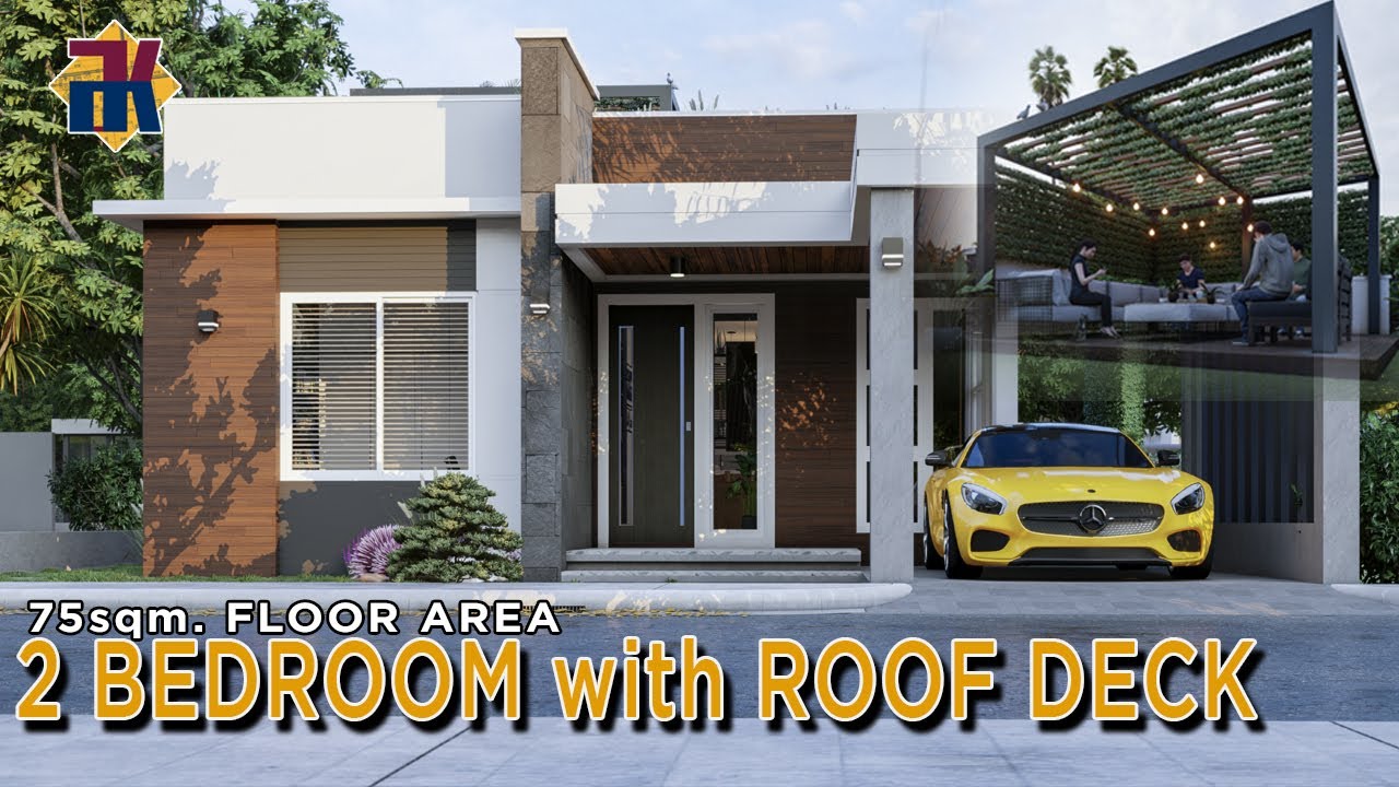 HOUSE DESIGN 2 Bedroom Bungalow with Roof Deck | 75sqm | Exterior & Interior Animation