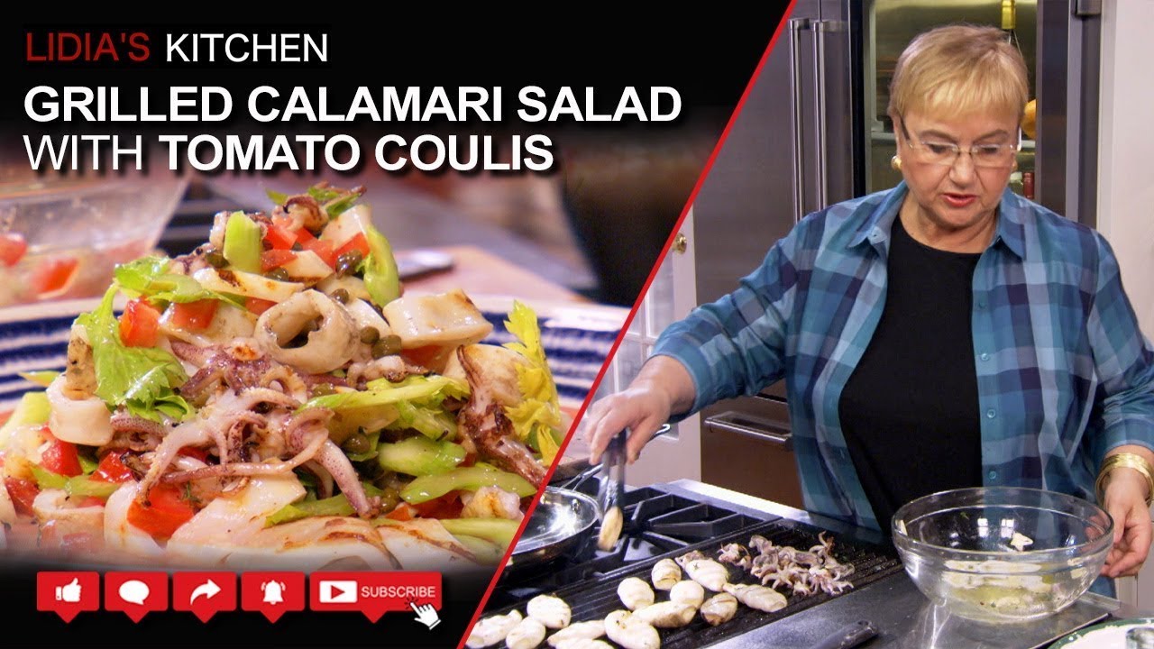 Grilled Calamari Salad with Tomato Coulis