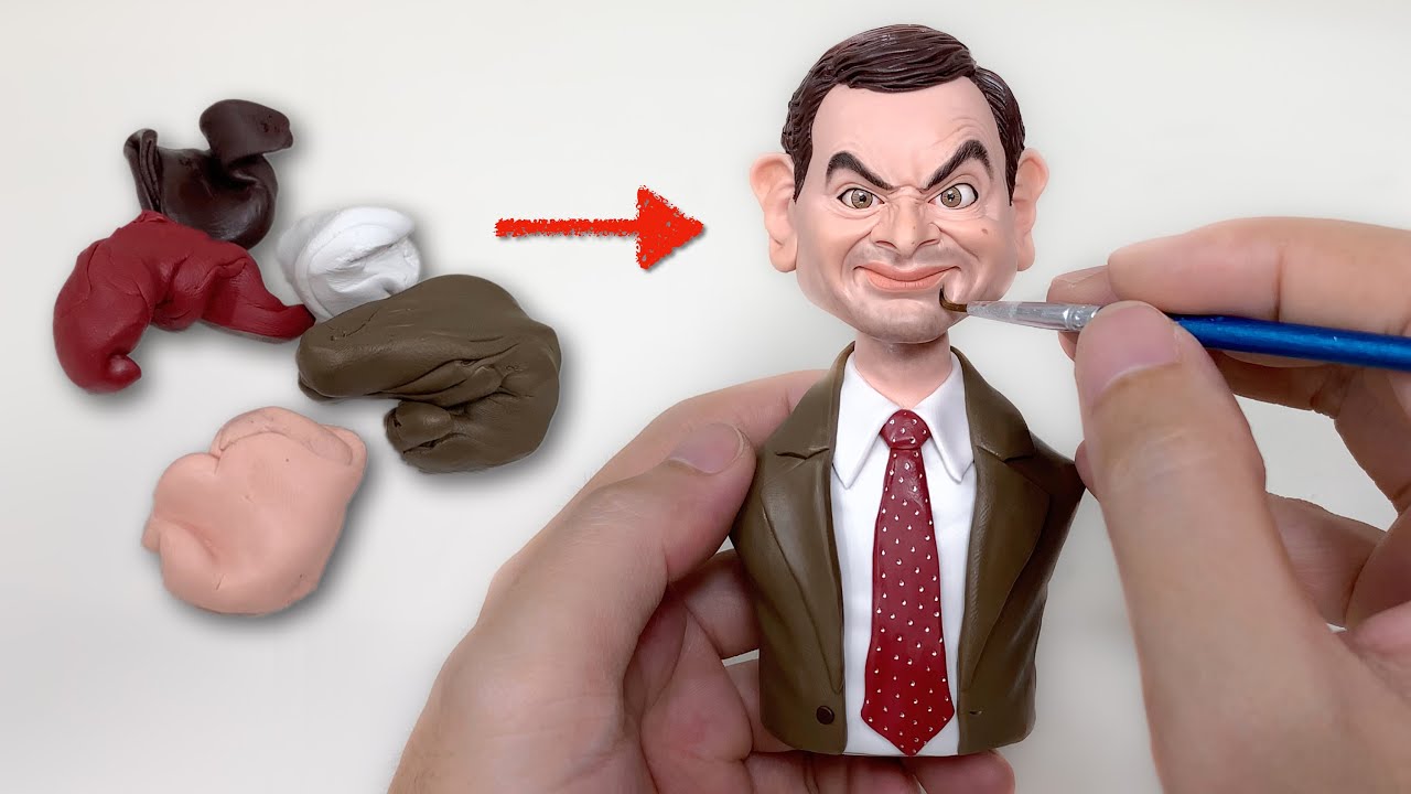 Mr Bean funny cartoon version sculpture fully handmade from polymer clay【Clay Artisan JAY】