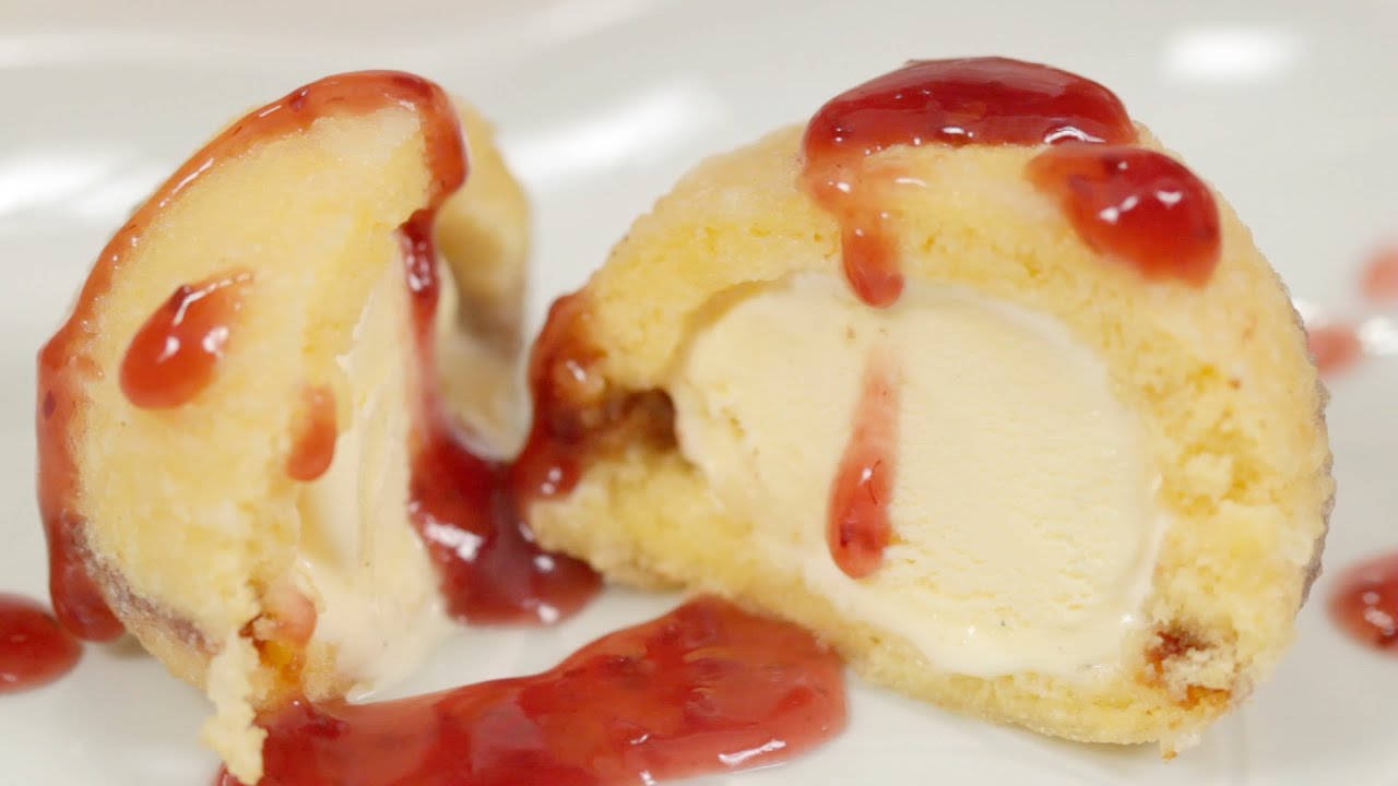 Ice Cream Tempura Recipe (Fried Ice Cream Wrapped with Castella Cake) | Cooking with Dog