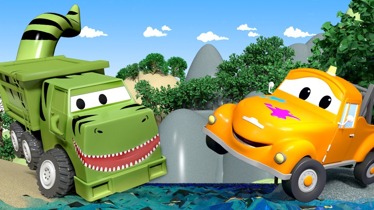 Auto garage voor kinderen -  Ethan is een T-REX  🎨 Tom de takelwagen's Verfwinkel Nederlands 🚗
