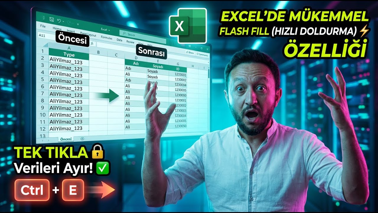 Excel Hızlı Doldurma (Flash Fill) Rehberi: Verileri Formülsüz Ayırın #u02