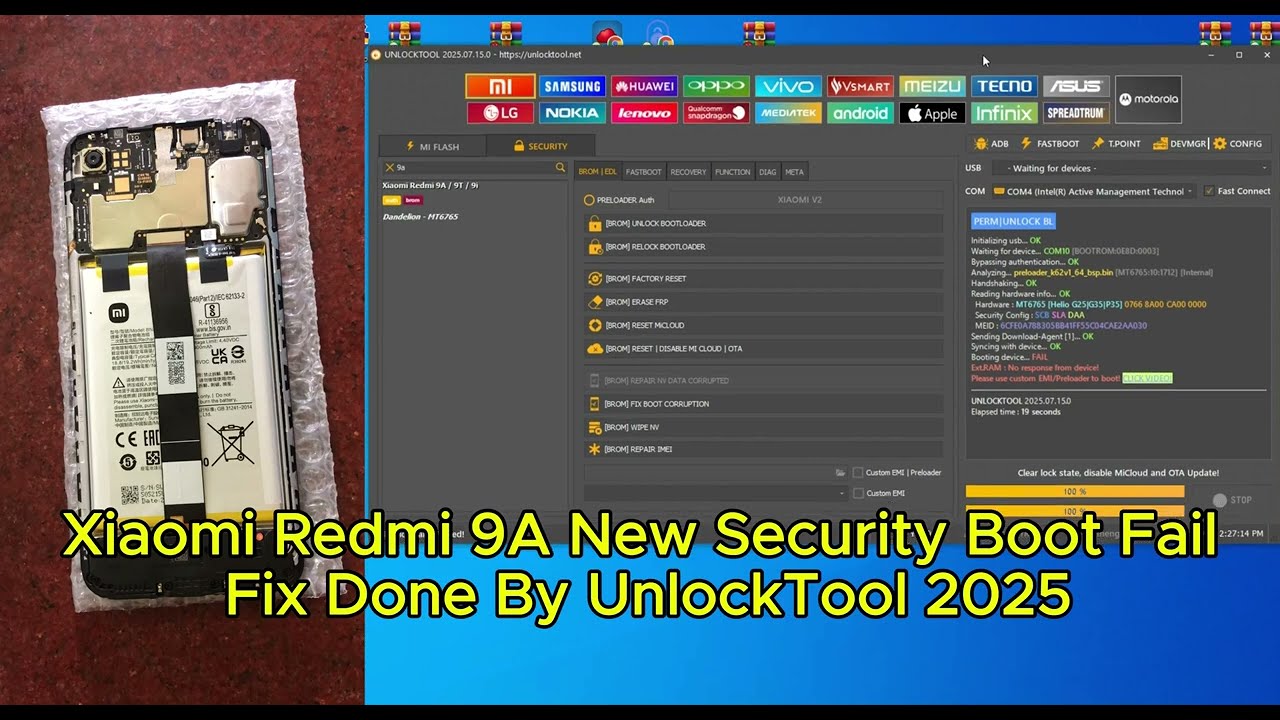 unlock bootloader xiaomi 9a || Xiaomi Redmi 9A New Security Boot Fail Fix Done By UnlockTool 2025