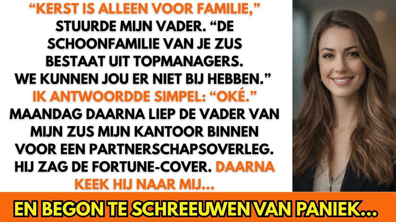 Mijn vader sms’te: “Kom niet met Kerst, de schoonfamilie van je zus is elite” — tot ze binnenliepen