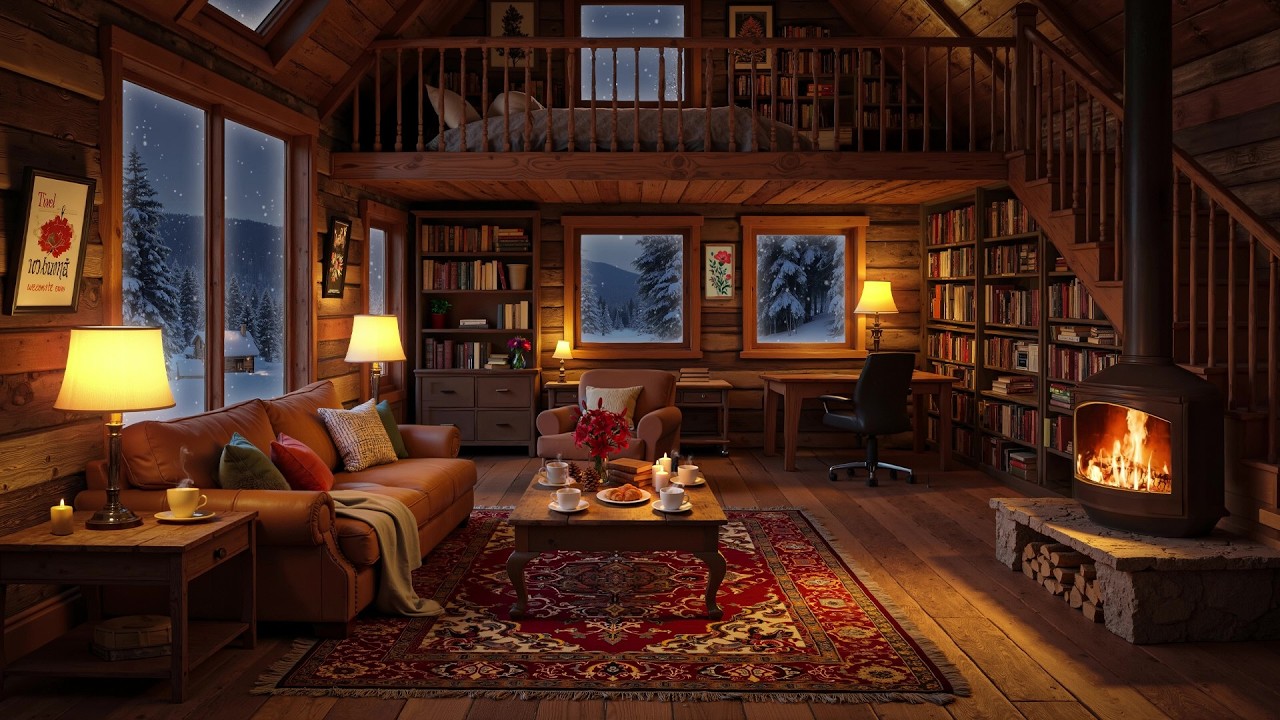 Soft Jazz Piano & Fireplace Sounds for Reading & Relaxation - Cozy Cabin Hideaway