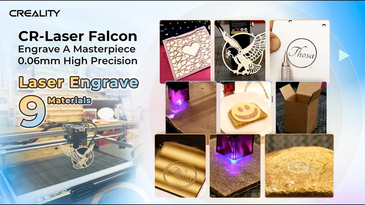 CrealityFalcon 10W | Cut and Engrave 9 Materials: Paper, Cardboard, Wood Leather, Stainless steel