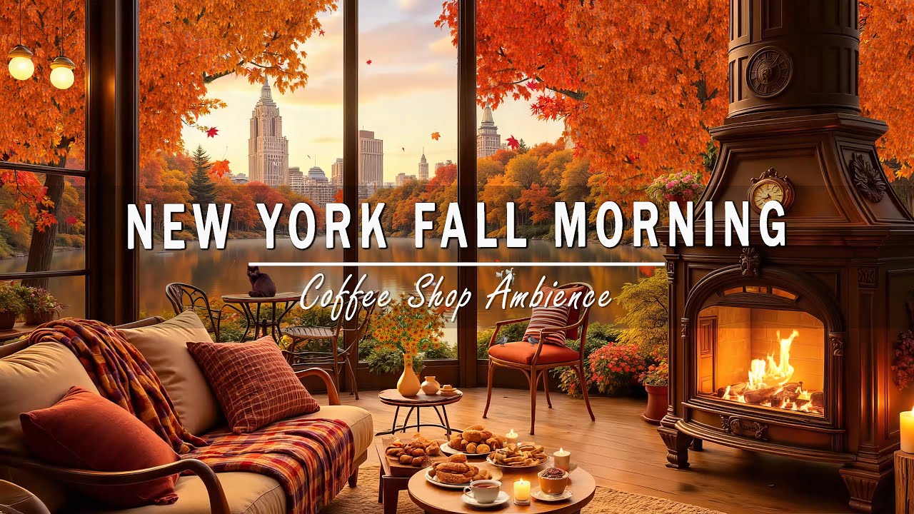 Autumn Jazz in New York 🍂 Central Park View Caf&eacute; Ambience with Smooth Jazz for Work and Study
