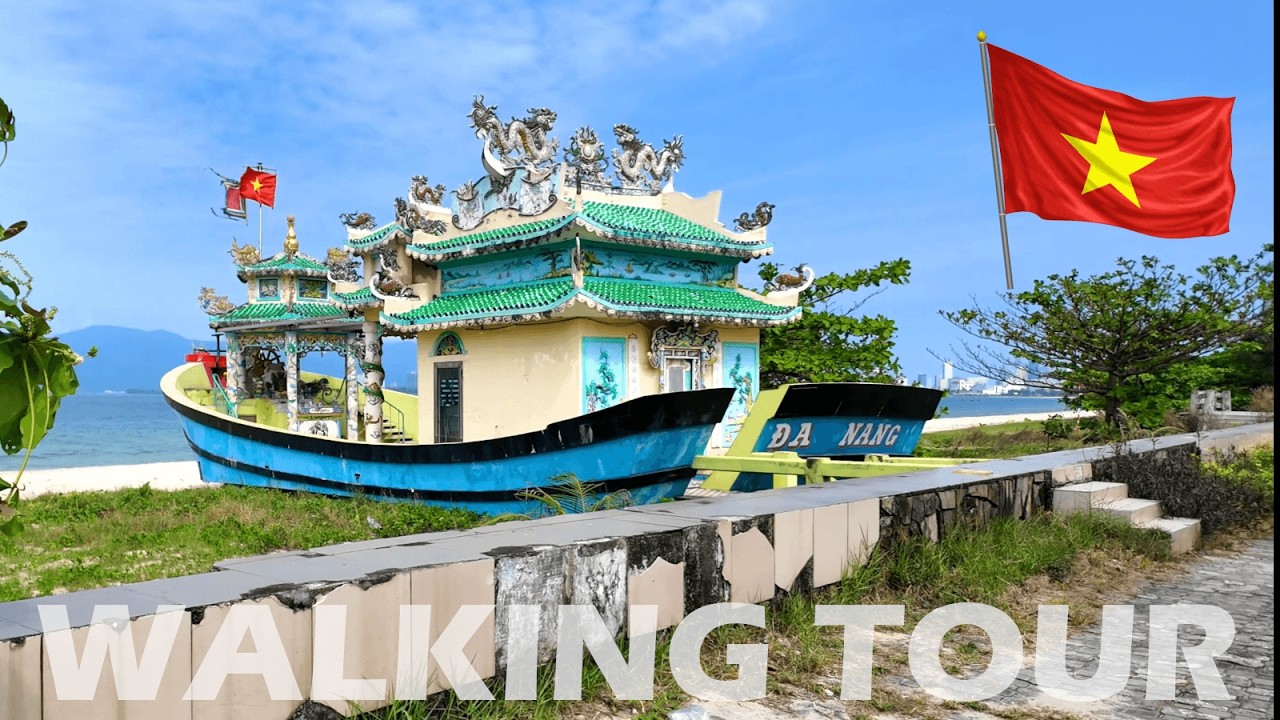 4K Da Nang Beach Thanh Bình to Xuân Hà | Fishing Boat Temple No Talking Binaural ASMR Vietnam 2026