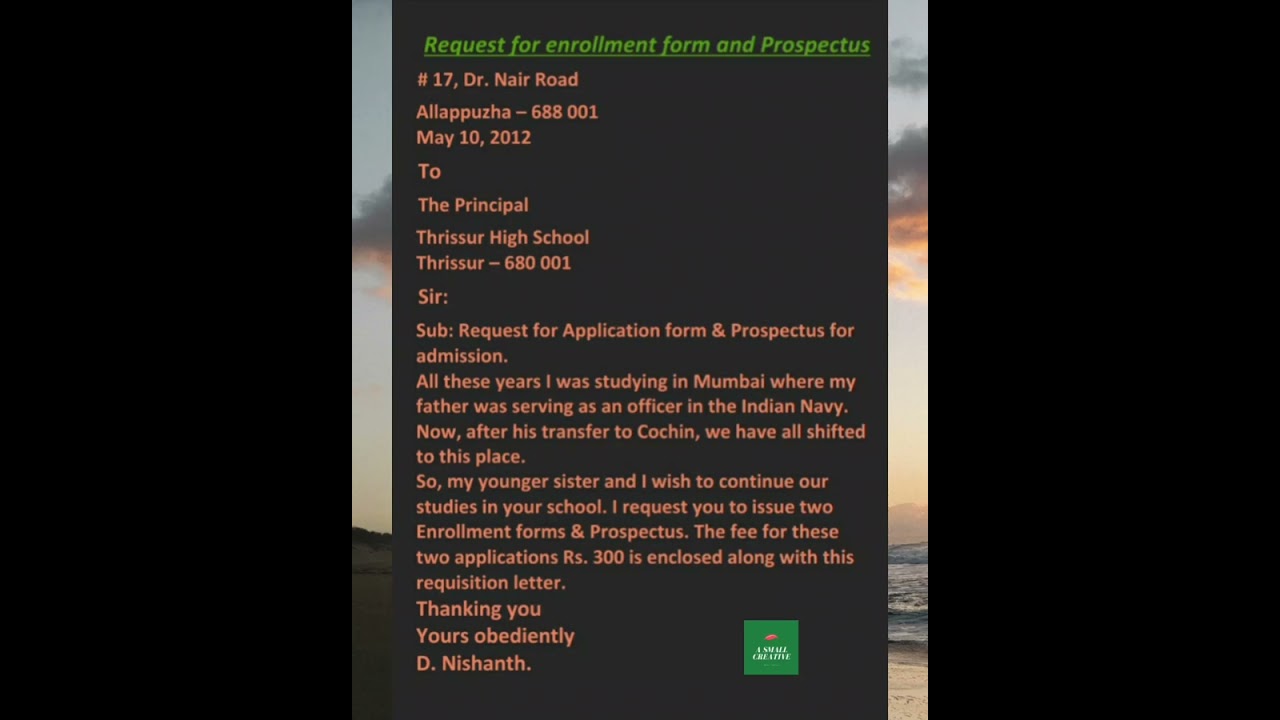 Letter for Request for Enrollment form and prospectus..