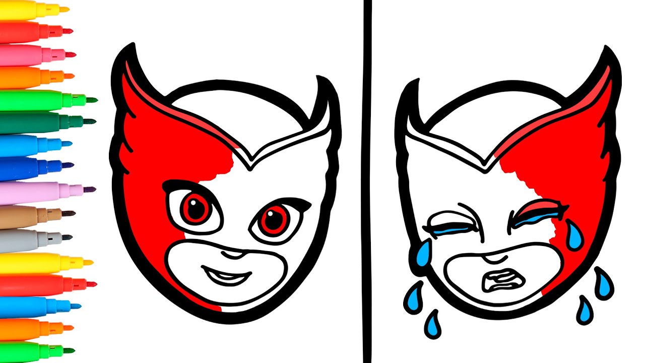 PJ MASKS ⚡Colorea a BUHITA triste vs feliz 😀⚡😭 Dibujos para niños