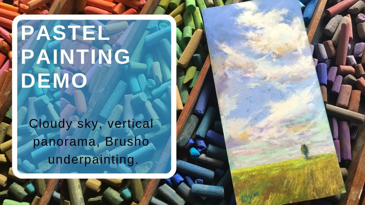 Blue sky pastel painting demonstration - Brusho Underpainting