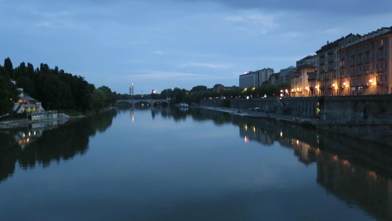 Turin City, Italy. Sunset on the River. Bridge of Piazza Vittorio Veneto
