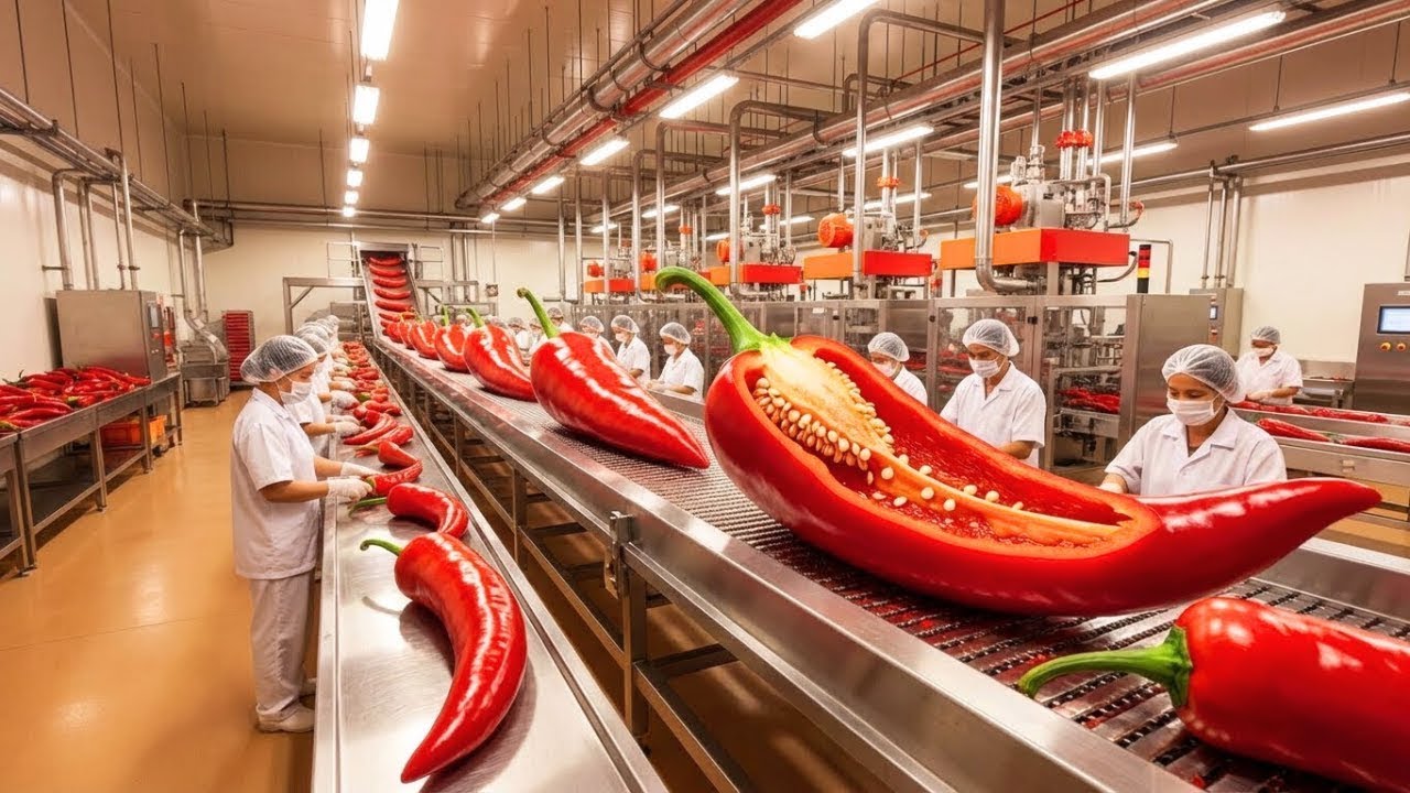 Chili Sauce Production Process | Inside a Modern Chili Factory (4K Documentary)
