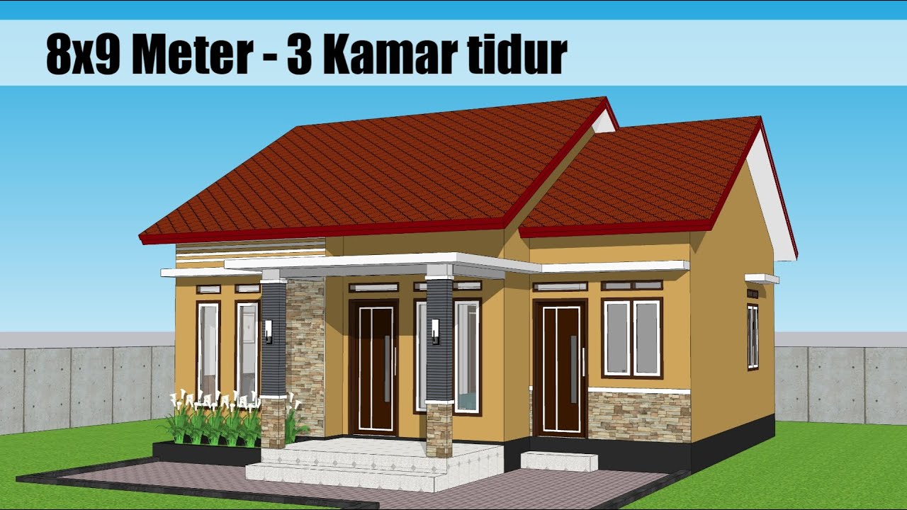 RUMAH MINIMALIS SEDERHANA 8X9 METER || 3 KAMAR