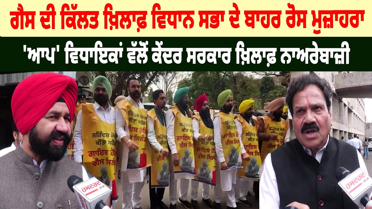 Gas ਦੀ ਕਿੱਲਤ ਖ਼ਿਲਾਫ਼ Vidhan Sabha ਦੇ ਬਾਹਰ ਰੋਸ ਮੁਜ਼ਾਹਰਾ, 'AAP' MLAs ਵੱਲੋਂ ਕੇਂਦਰ ਸਰਕਾਰ ਖ਼ਿਲਾਫ਼ ਨਾਅਰੇਬਾਜ਼ੀ
