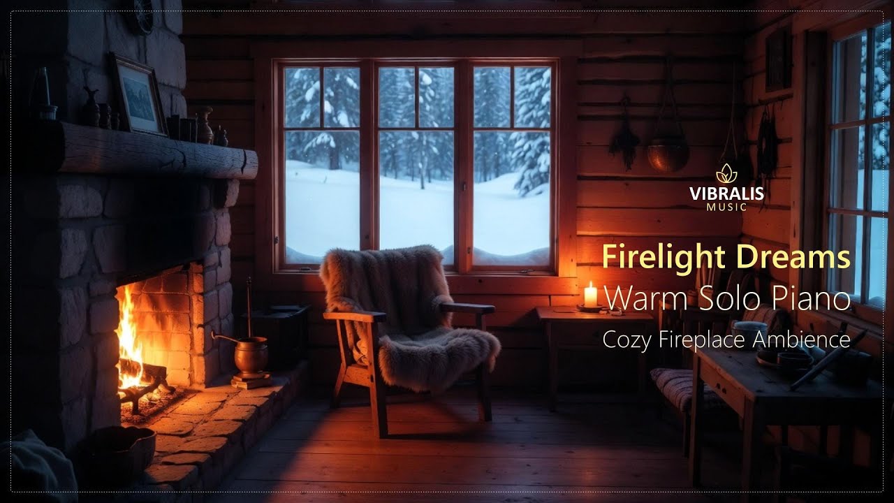 Firelight Dreams - Warm Solo Piano  Cozy Fireplace Ambience