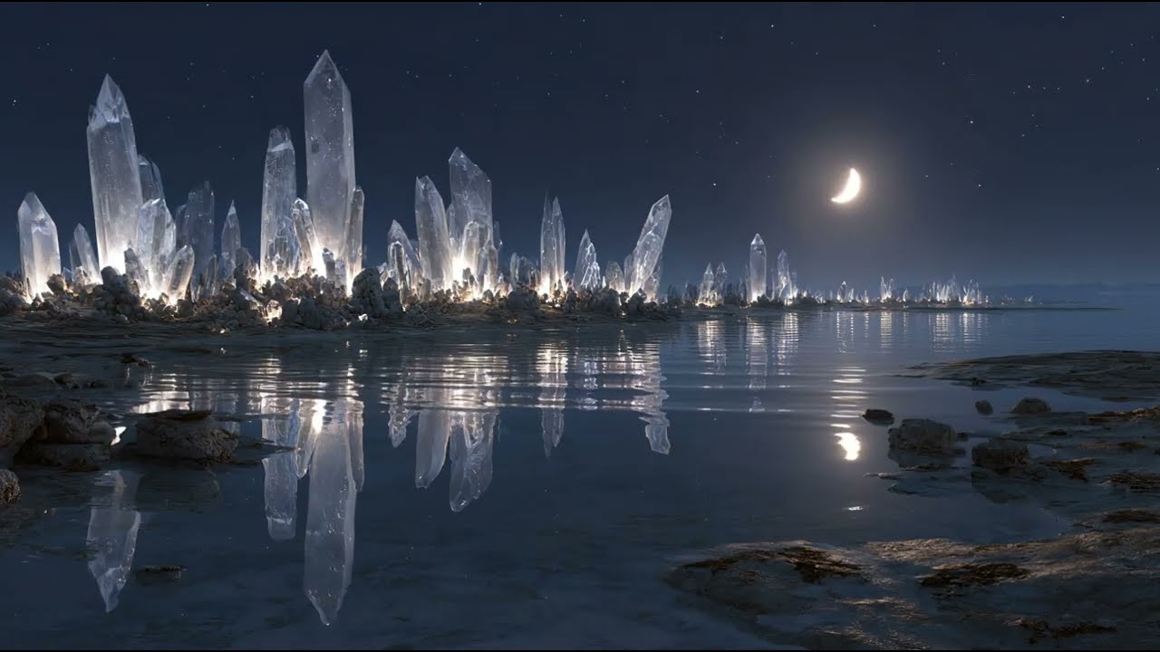 Moonlit Crystal Shore | Deep Sleep Ambient Music, Ethereal Night Landscape