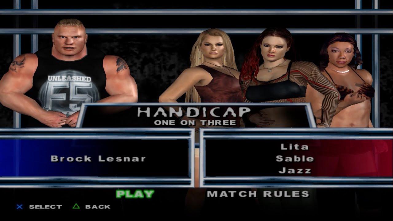 WWE SmackDown! Here Comes the Pain - Brock Lesnar VS Lita,Sable,Jazz (HANDICAP)