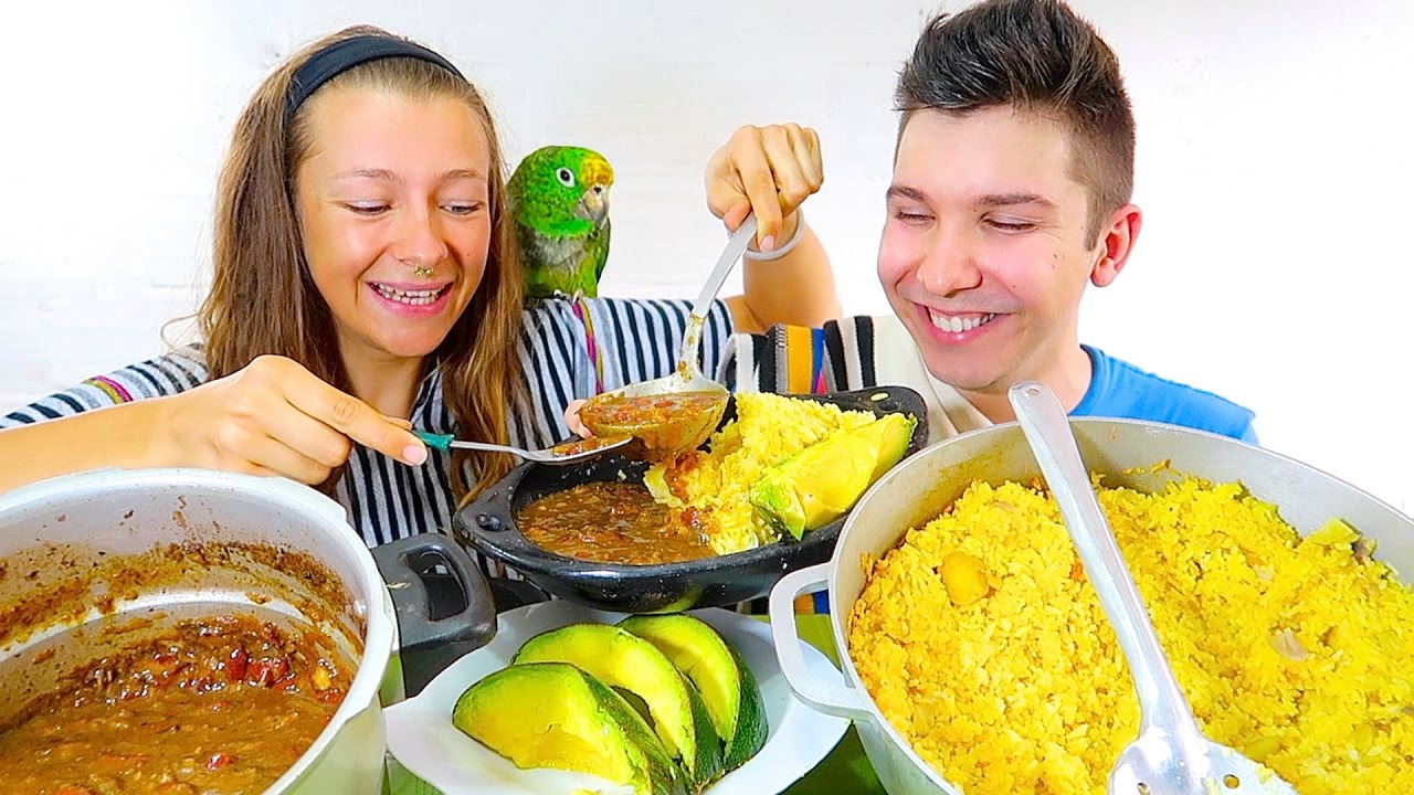 Best Spanish Beans, Rice, & Creamy Avocado • MUKBANG