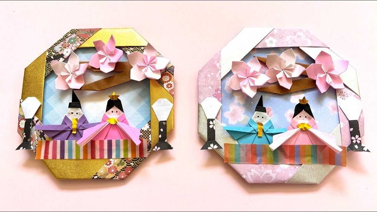 折り紙 ひな祭り 雛人形リース 折り方 Origami Japanese kimono doll wreath tutorial（NiceNo1）