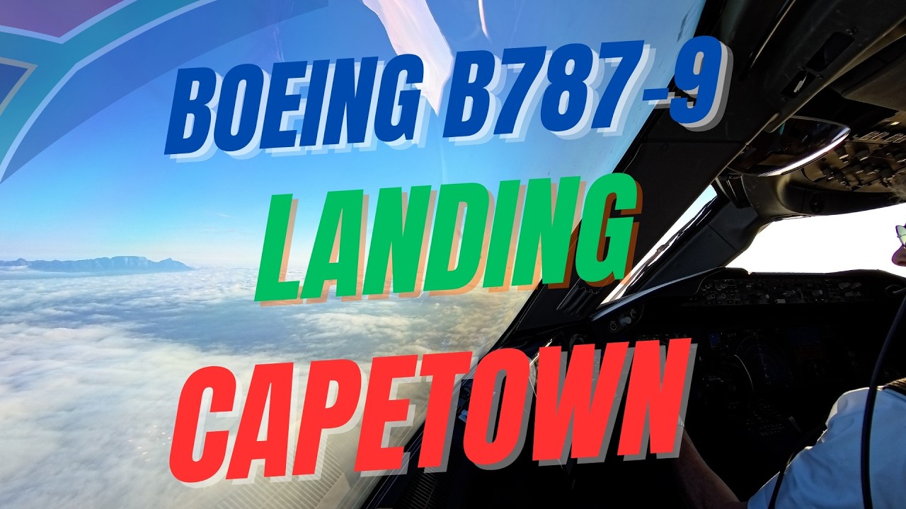 Boeing B787-9 landing Cape Town FACT runway 01 - cockpit view 4K - CaptainPadde