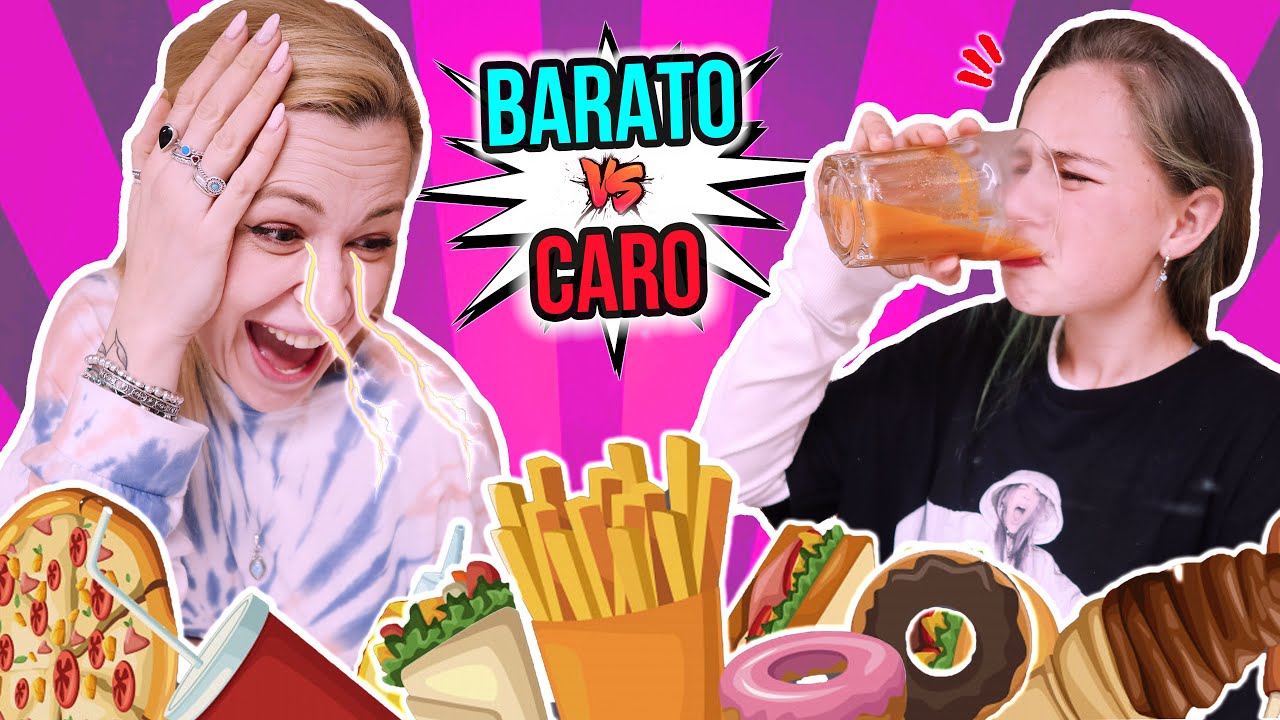 MADRE e HIJA PROBANDO Comida BARATA vs CARA 😱 - Familia Carameluchi