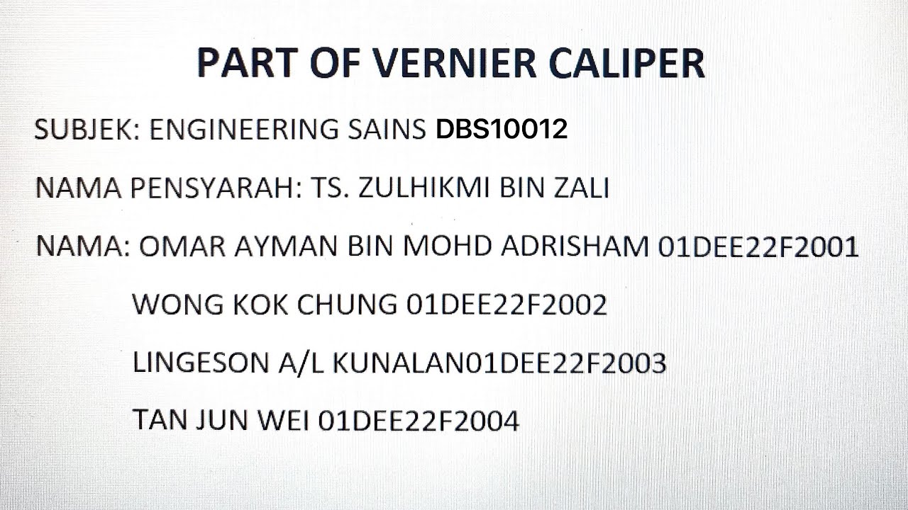 Engineering Science DBS10012 #jmsk #puo #dbs10012 #verniercalliper