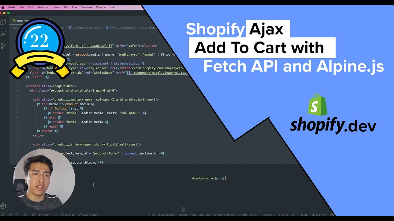 22 - Shopify Ajax Add To Cart with Fetch API and Alpine.js