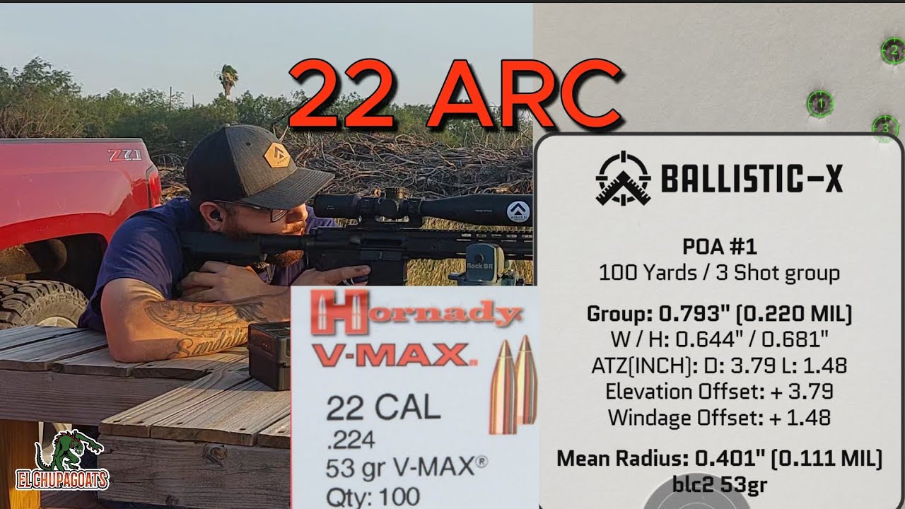 53gr VMAX IN THE 22 ARC WITH 5 DIFFERENT POWDERS