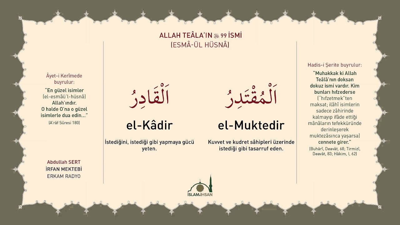 El-Kadir - El-Muktedir -celle celalûhu- (Esmâ-ül Hüsnâ Şerhi 69-70) - Abdullah Sert